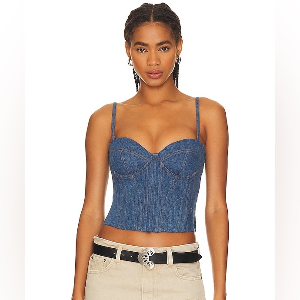 Fleur Du Mal Denim Bustier in Medium Wash Denim- XS sz 2